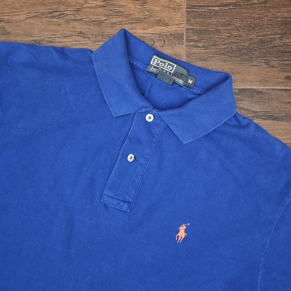 Polo Ralph Lauren Shirt Mens Medium Blue 100% Cotton Polo Pony Casual Rugby Mens